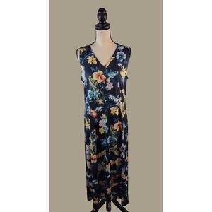 Christopher & Banks Navy Blue Floral Sleeveless Maxi Dress Size Large